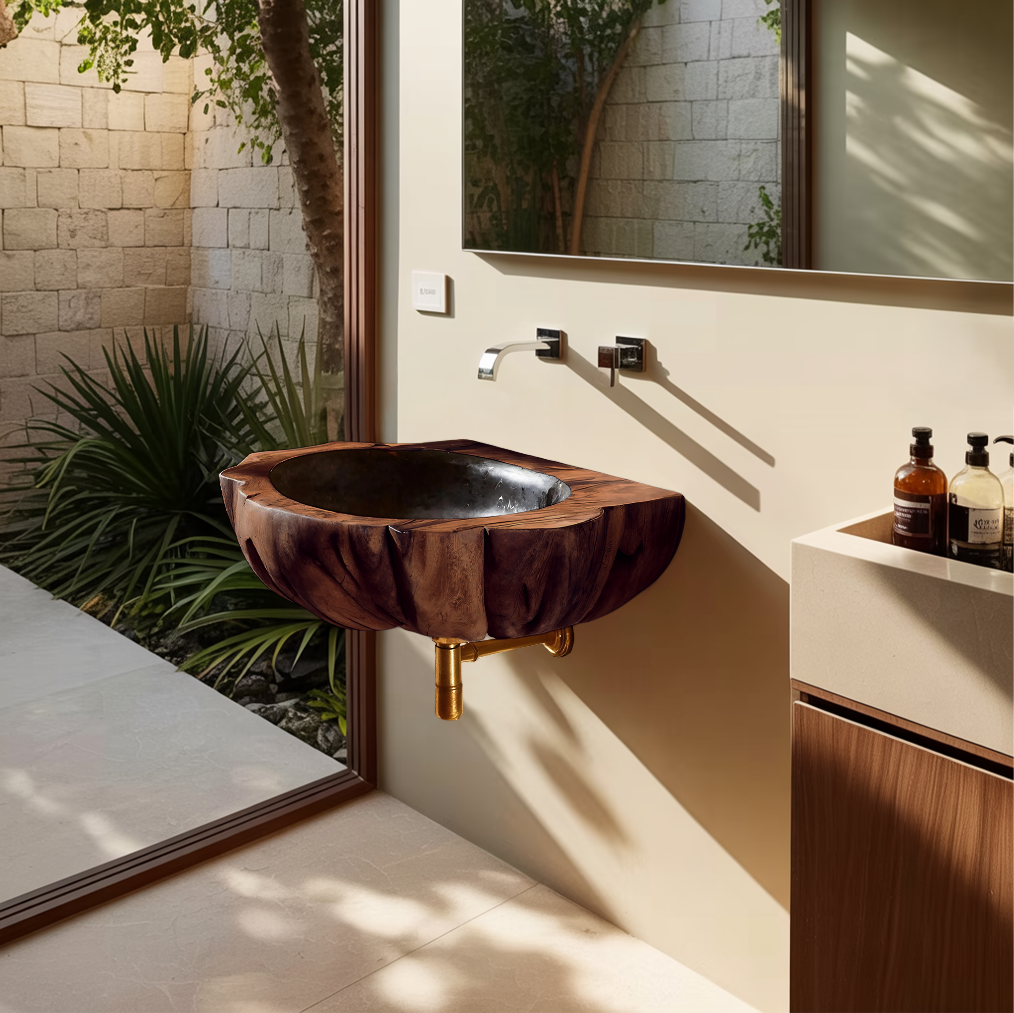 Handcrafted Solid Wood Vanity Sink For Luxury Bathroom Furniture Decor