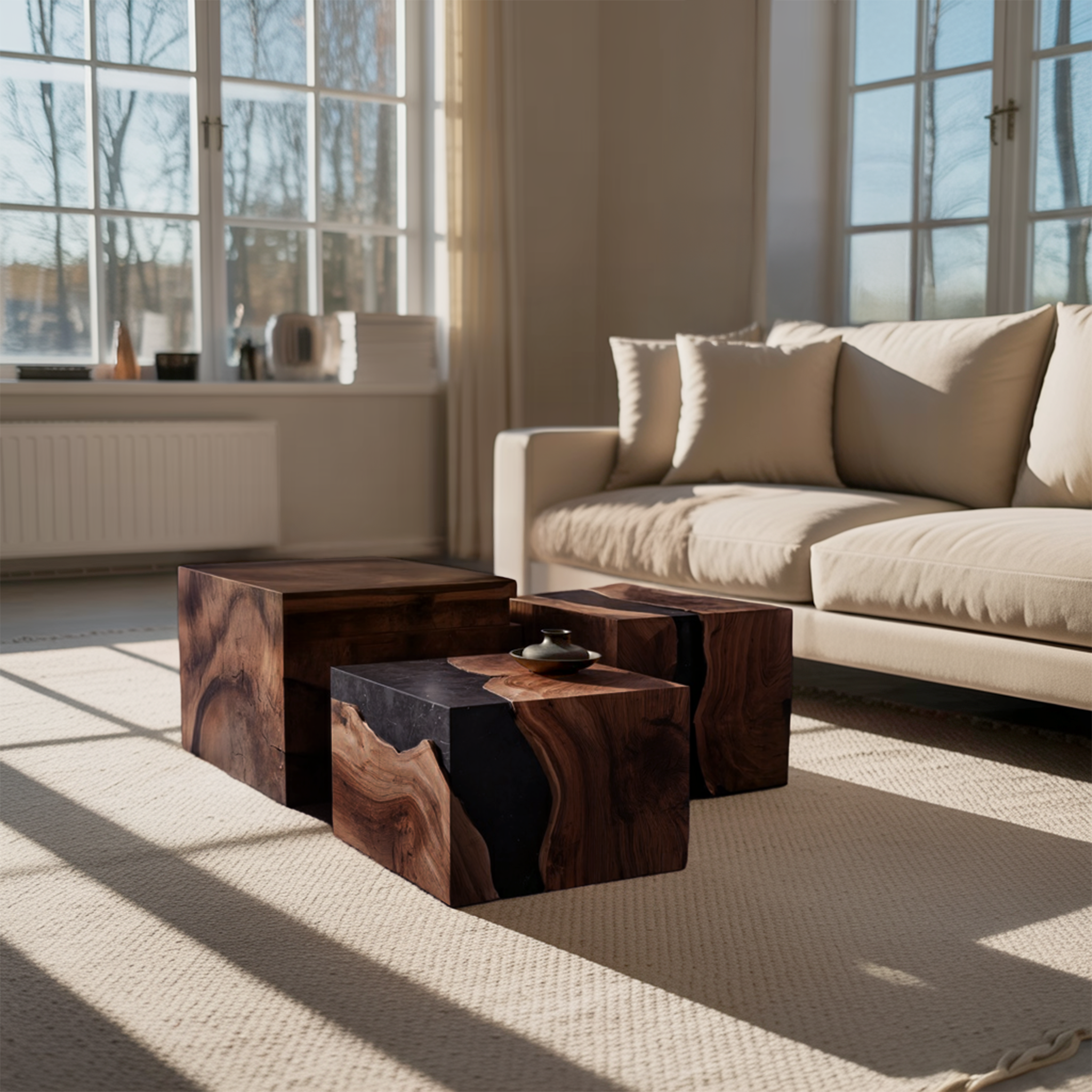 Farmhouse Wooden Cube Coffee Table For Rustic Home Decor