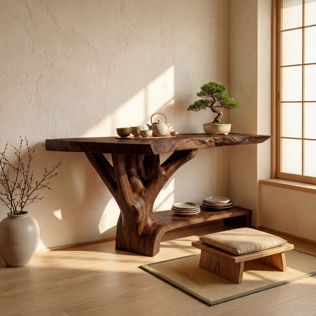 Farmhouse Solid Wood Console Table Sculptural Live Edge For Living Room