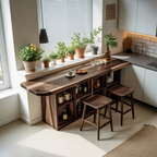 Curved Wood Bar Table With Storage For Kitchen Or Dining Area