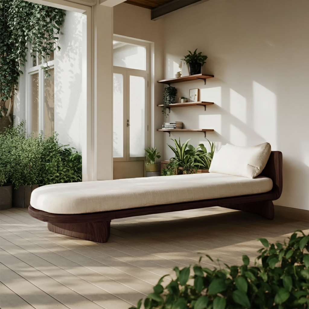 Handcrafted Mid Century Wooden Daybed For Patio Furniture Outdoor