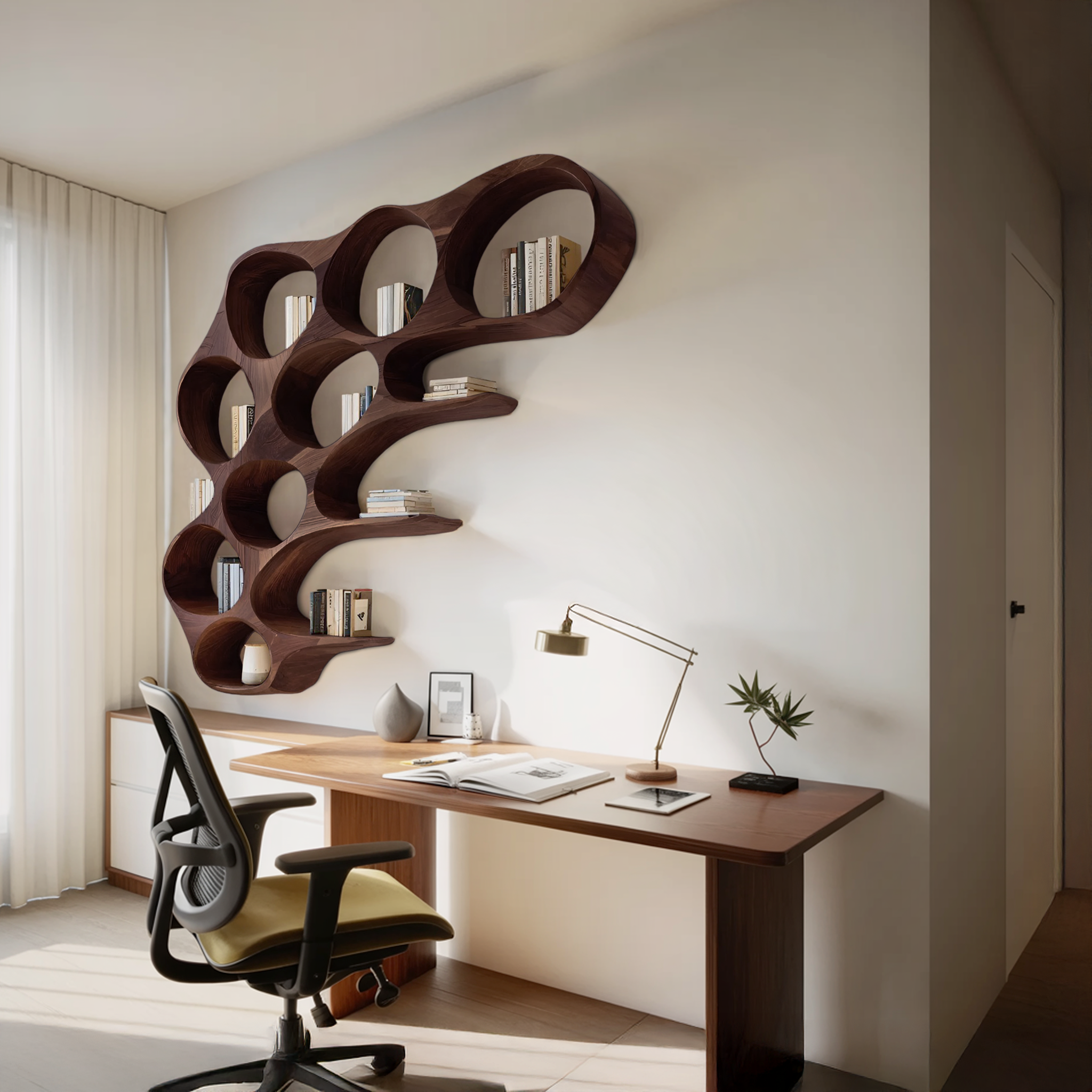 Organic Honeycomb Shaped Wall Mounted Bookshelf For Bedroom