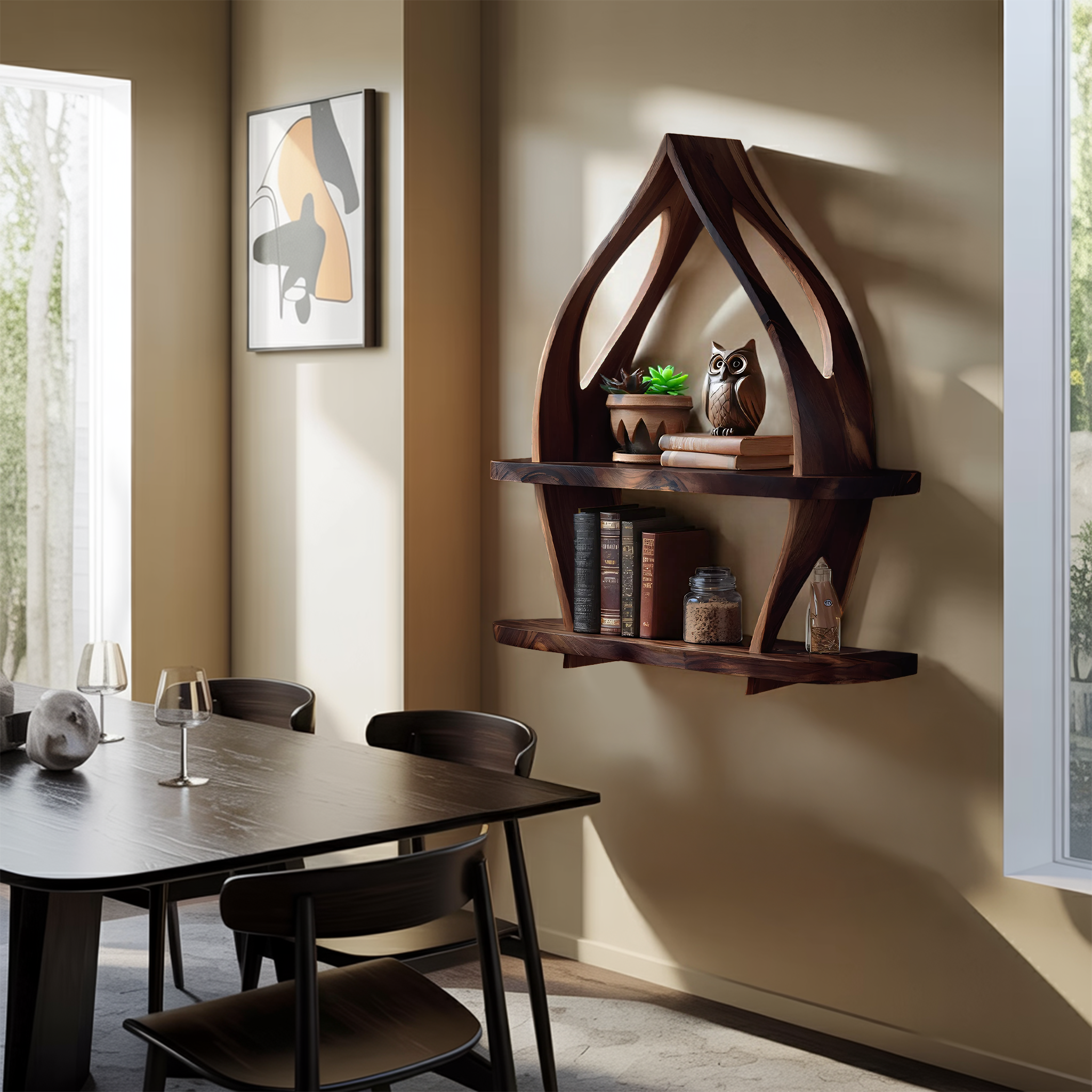 Mid Century Curved Wood Wall Shelf For Furniture Decor