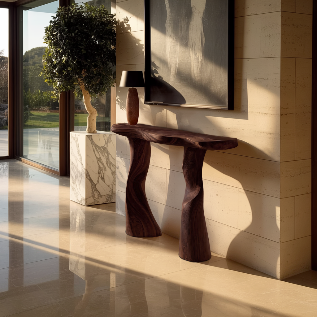 Modern Solid Wood Console Table Sculptural Live Edge For Furniture Decor