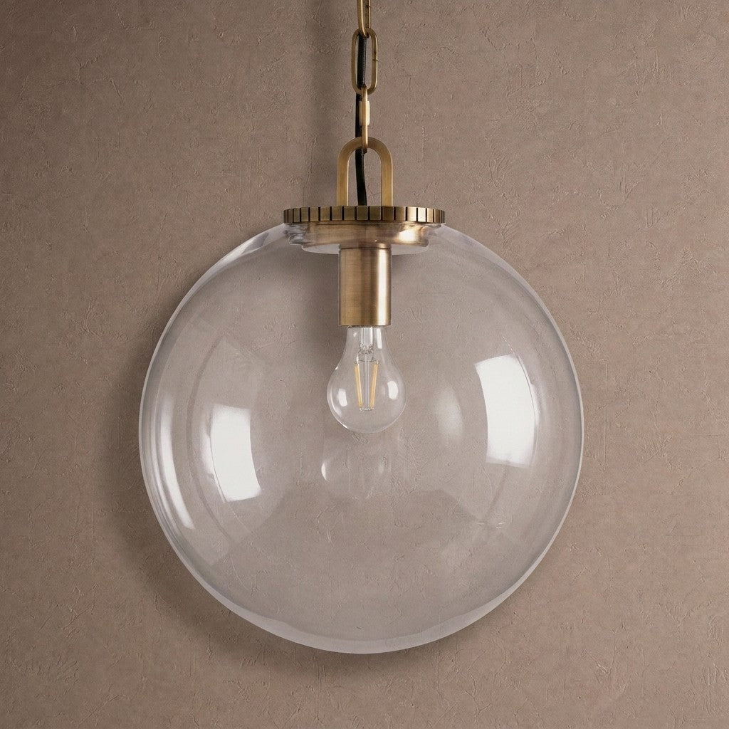 Wescotte Globe Pendant with Chain - BRASSCLEARLARGEcasivra