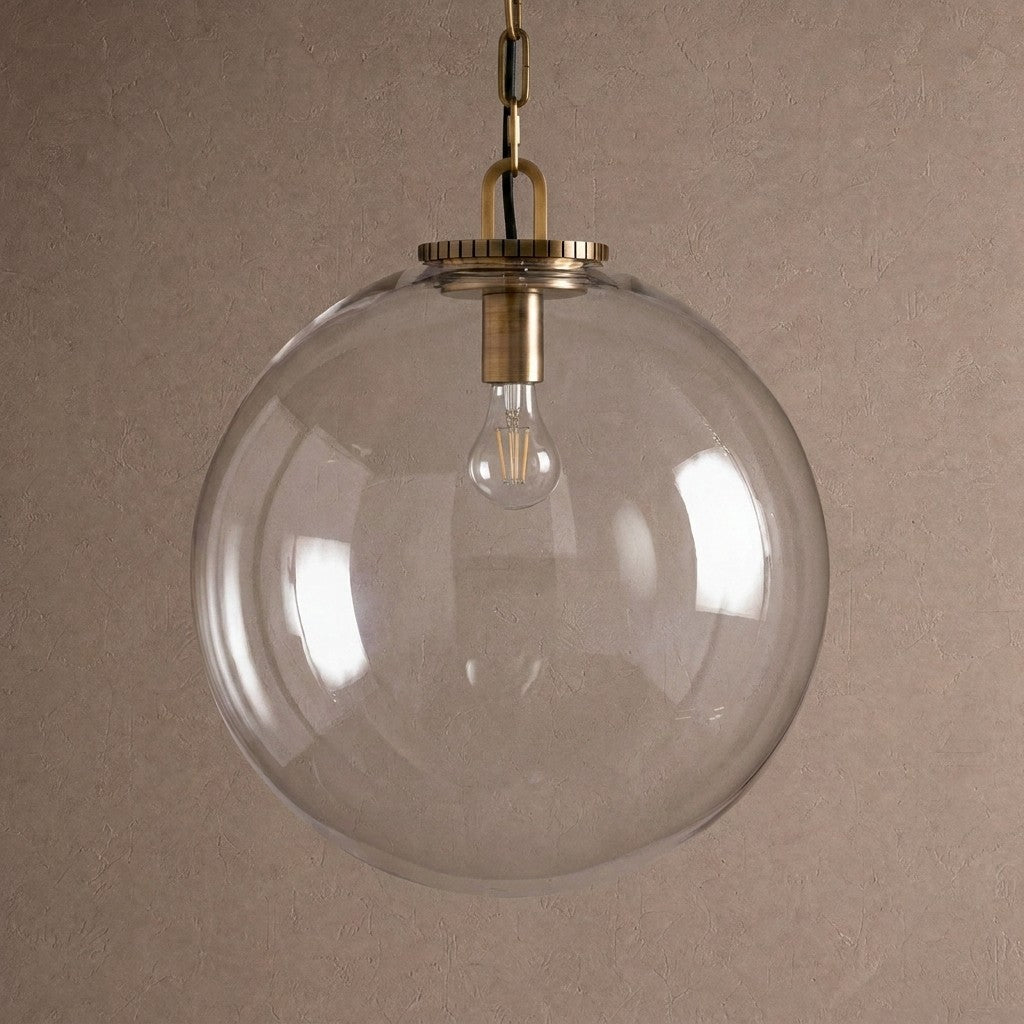 Wescotte Globe Pendant with Chain - BRASSCLEARLARGEcasivra