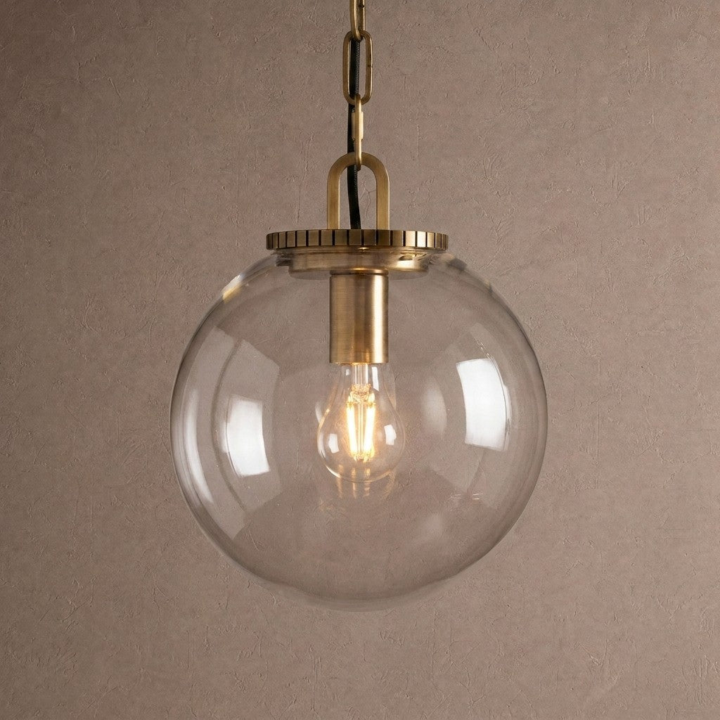 Wescotte Globe Pendant with Chain - BRASSCLEARSMALLcasivra