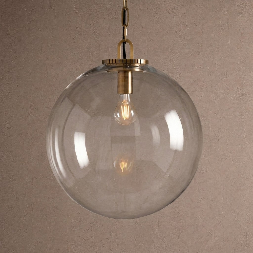 Wescotte Globe Pendant with Chain - BRASSCLEARMEDIUMcasivra