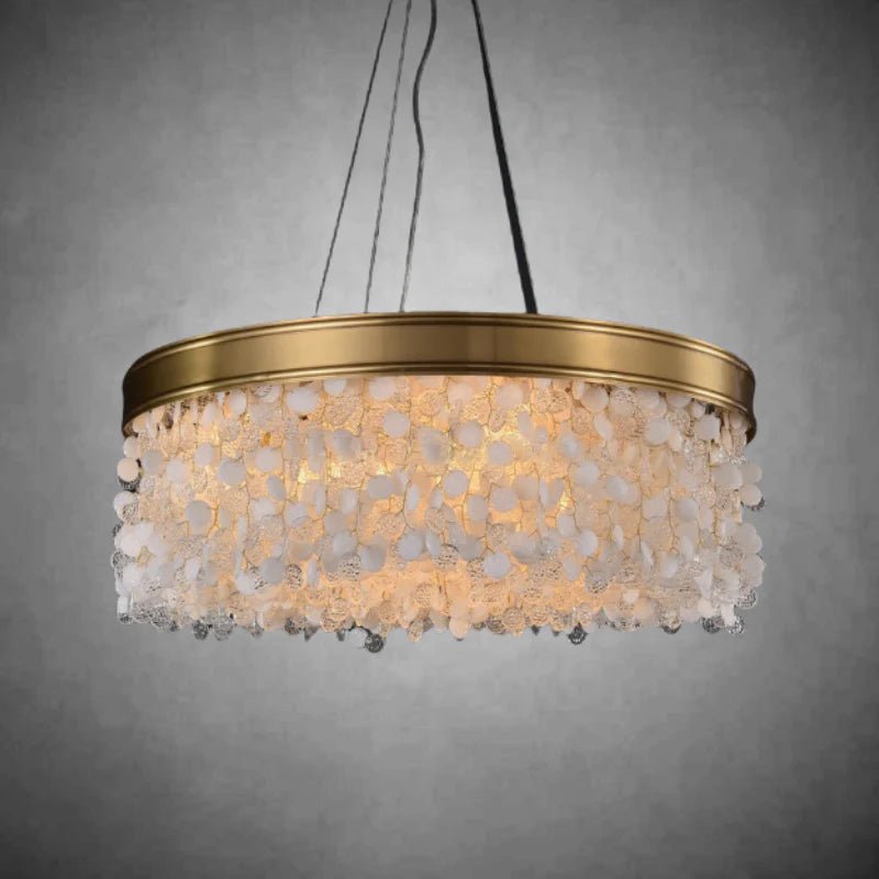 White Leaves Brass Framework Round Chandelier - casivra