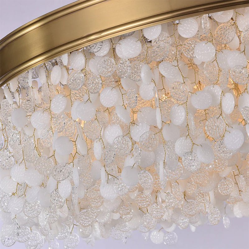 White Leaves Brass Framework Round Chandelier - casivra