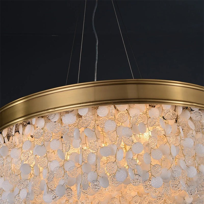 White Leaves Brass Framework Round Chandelier - casivra