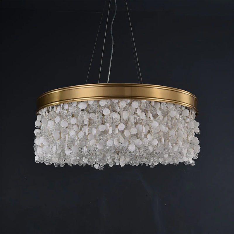 White Leaves Brass Framework Round Chandelier - casivra