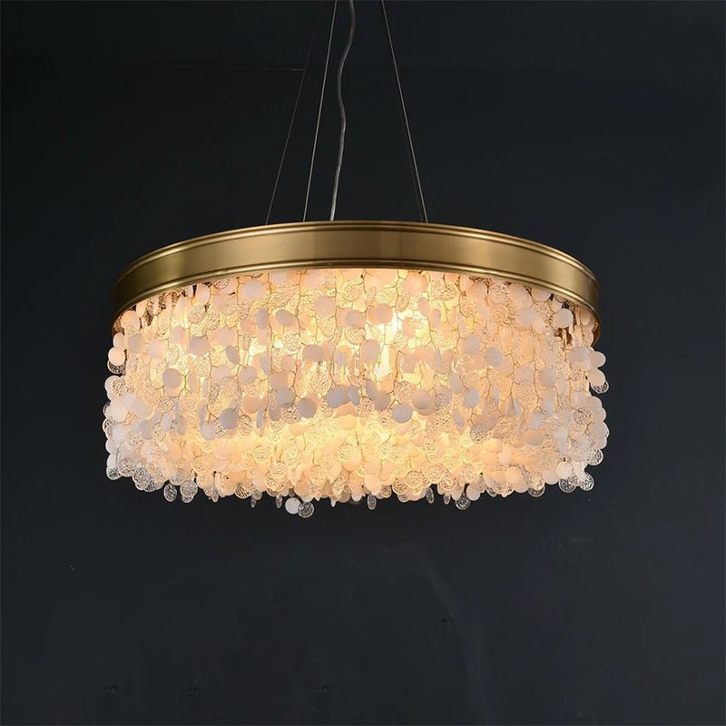 White Leaves Brass Framework Round Chandelier - casivra