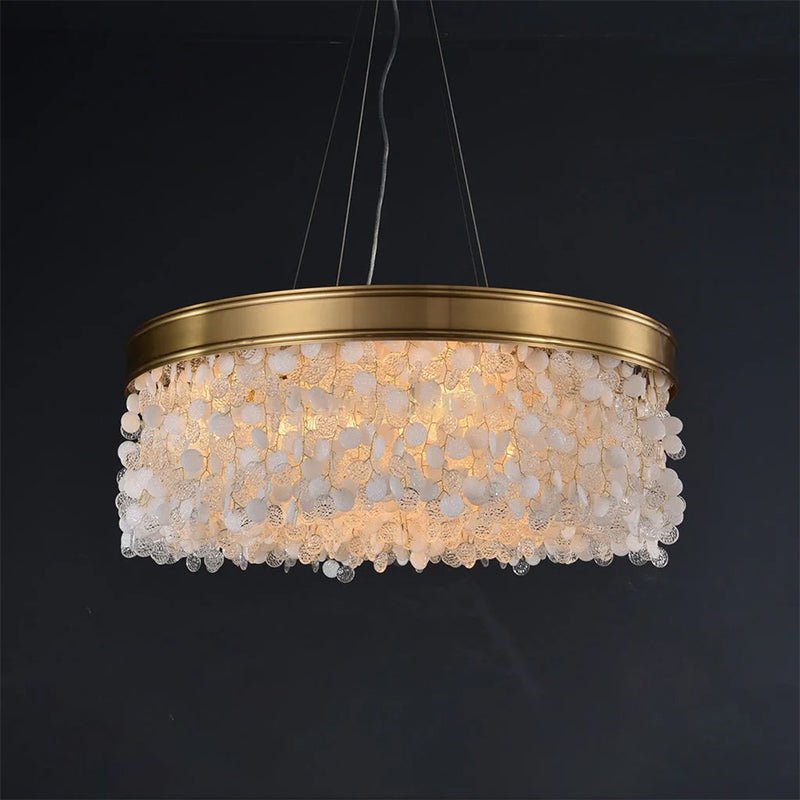 White Leaves Brass Framework Round Chandelier - casivra