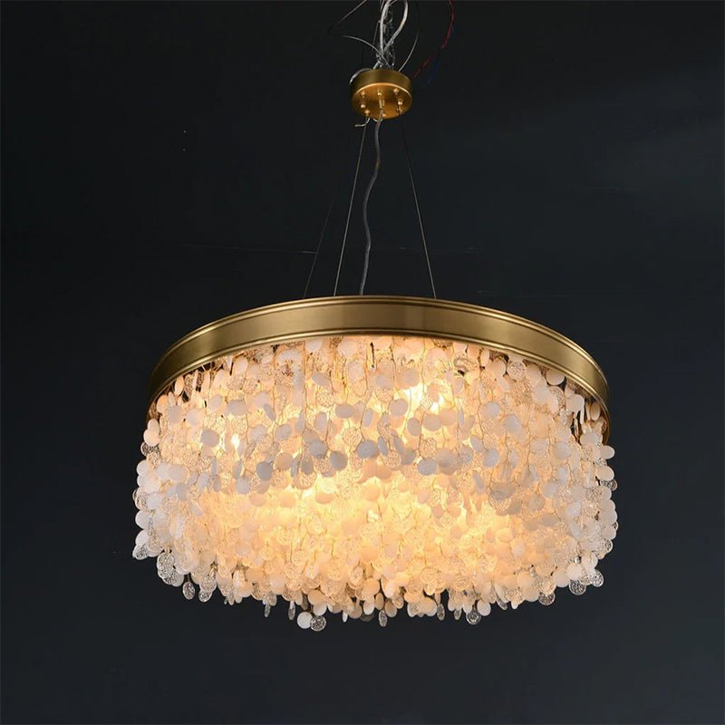 White Leaves Brass Framework Round Chandelier - casivra