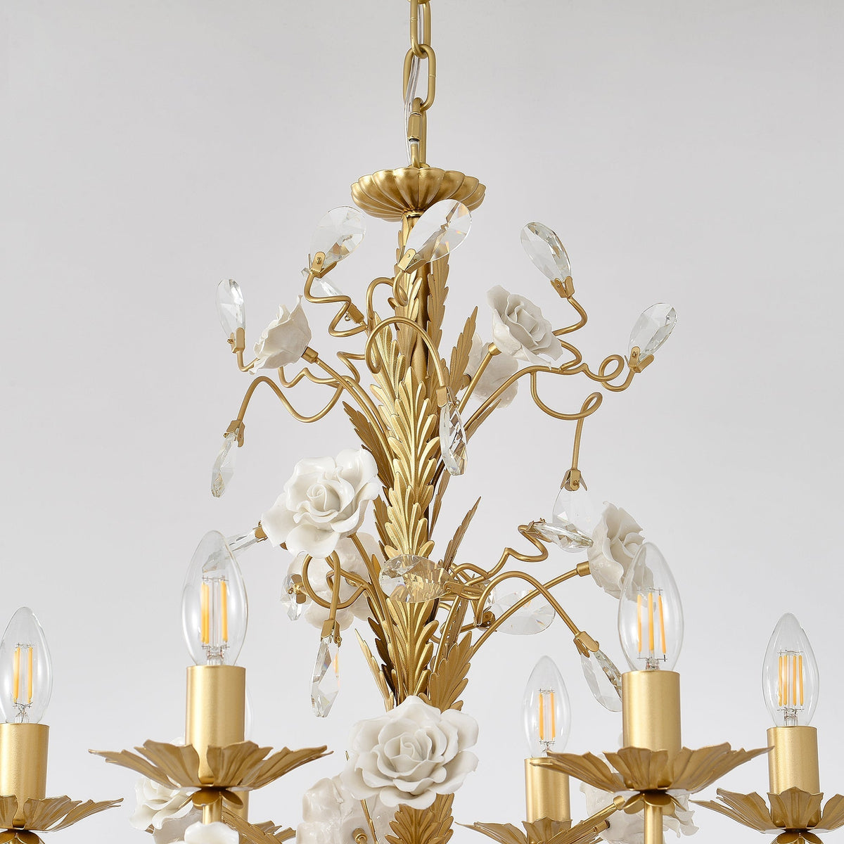 White Rose Crystal Chandelier - 6 lights ∅ 22.8″ x H 24.8″Gold & Whitecasivra