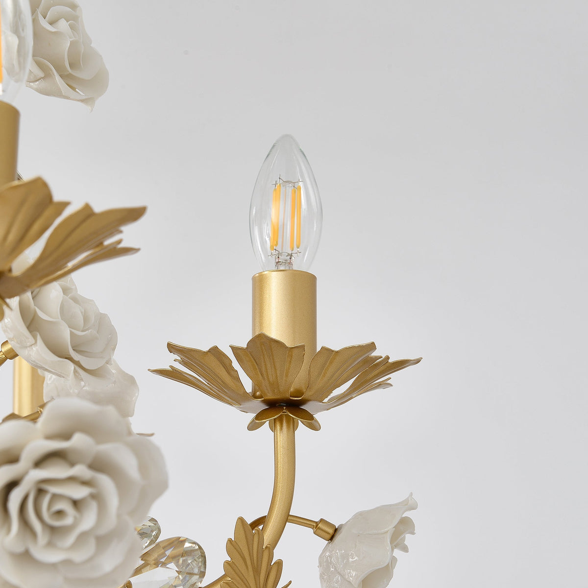 White Rose Crystal Chandelier - 6 lights ∅ 22.8″ x H 24.8″Gold & Whitecasivra