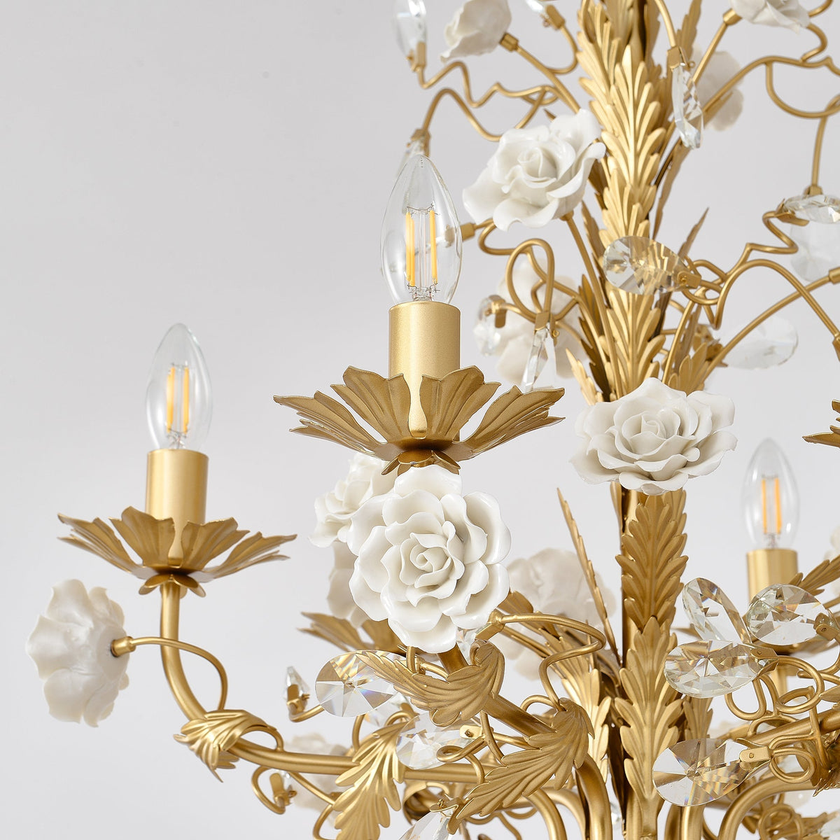 White Rose Crystal Chandelier - 6 lights ∅ 22.8″ x H 24.8″Gold & Whitecasivra