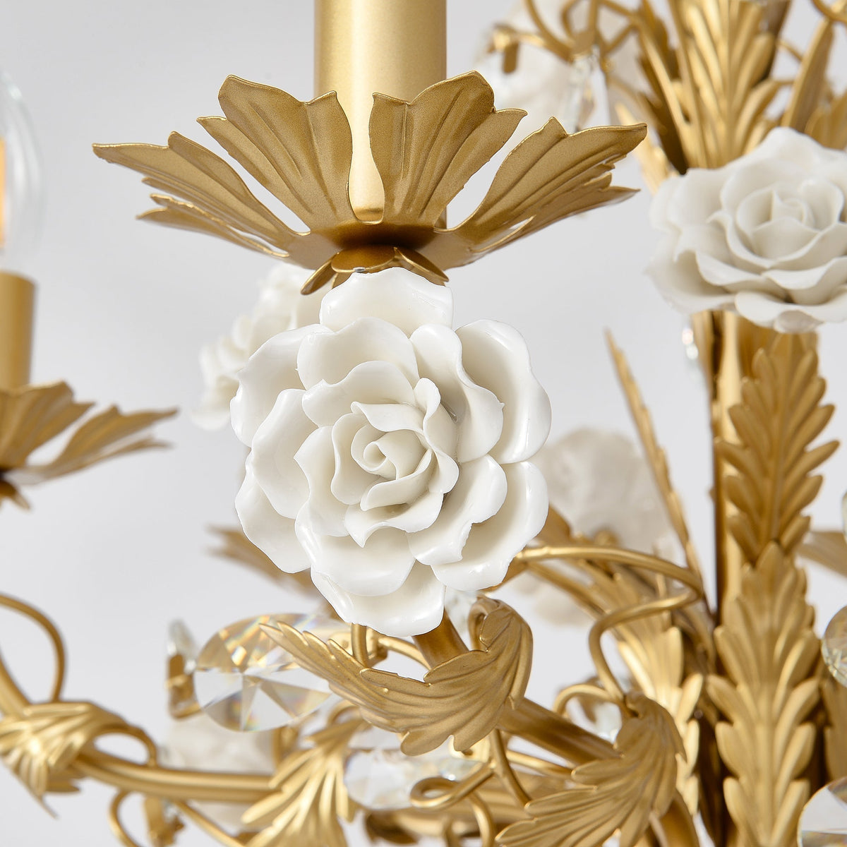 White Rose Crystal Chandelier - 6 lights ∅ 22.8″ x H 24.8″Gold & Whitecasivra