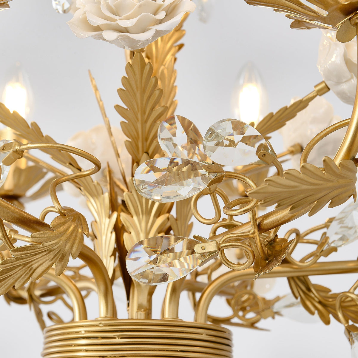 White Rose Crystal Chandelier - 6 lights ∅ 22.8″ x H 24.8″Gold & Whitecasivra