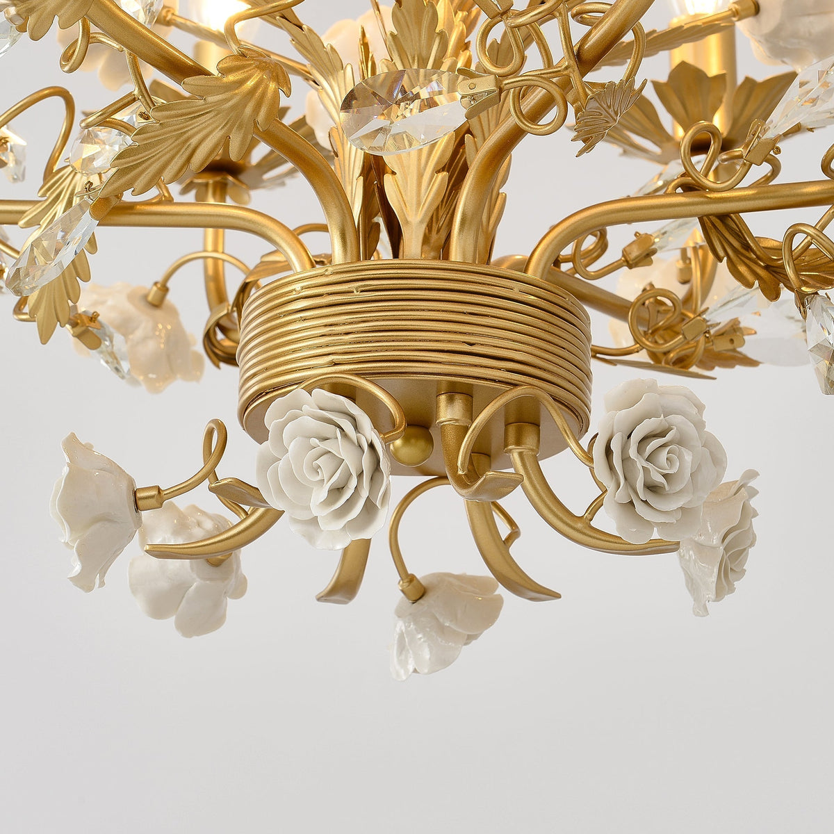 White Rose Crystal Chandelier - 6 lights ∅ 22.8″ x H 24.8″Gold & Whitecasivra