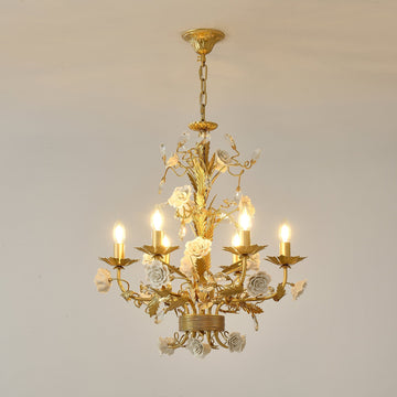 White Rose Crystal Chandelier - 6 lights ∅ 22.8″ x H 24.8″Gold & Whitecasivra