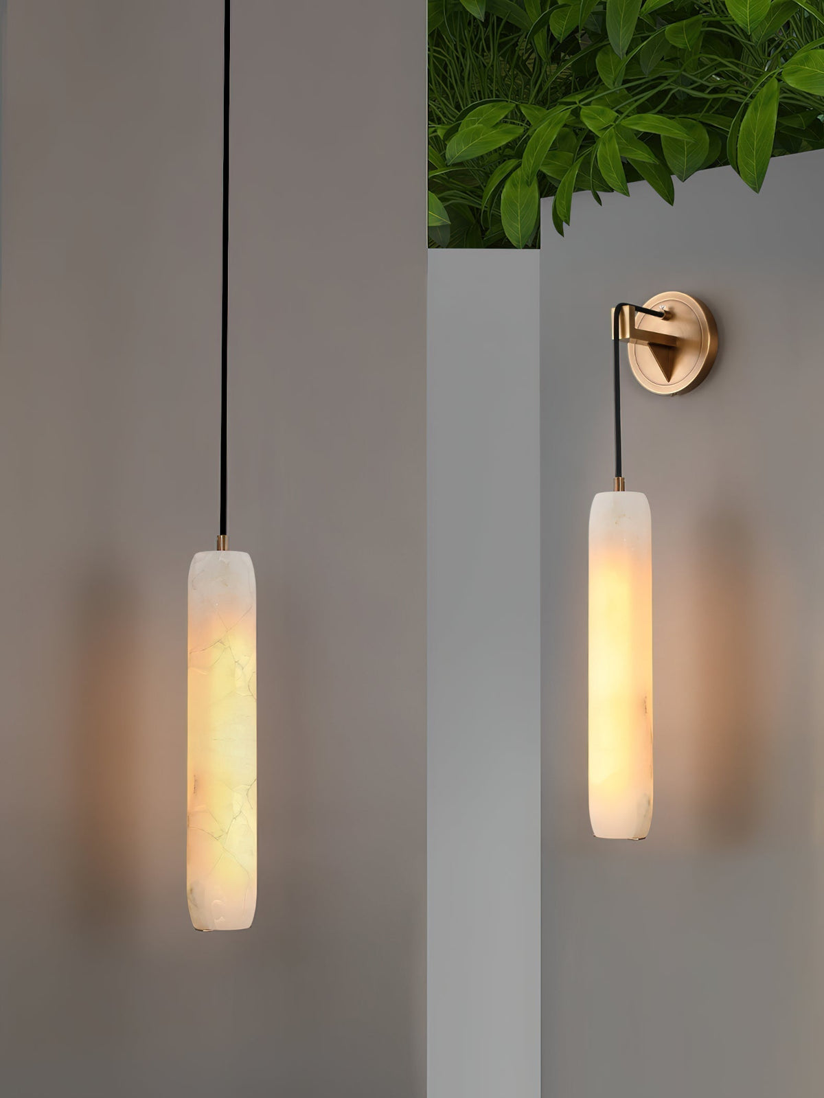 Wrenna Alabaster Flute Wall Lamp - D 7cm x H 38cm / ∅ 2.8″ x H 15″Brass＆White1 piececasivra