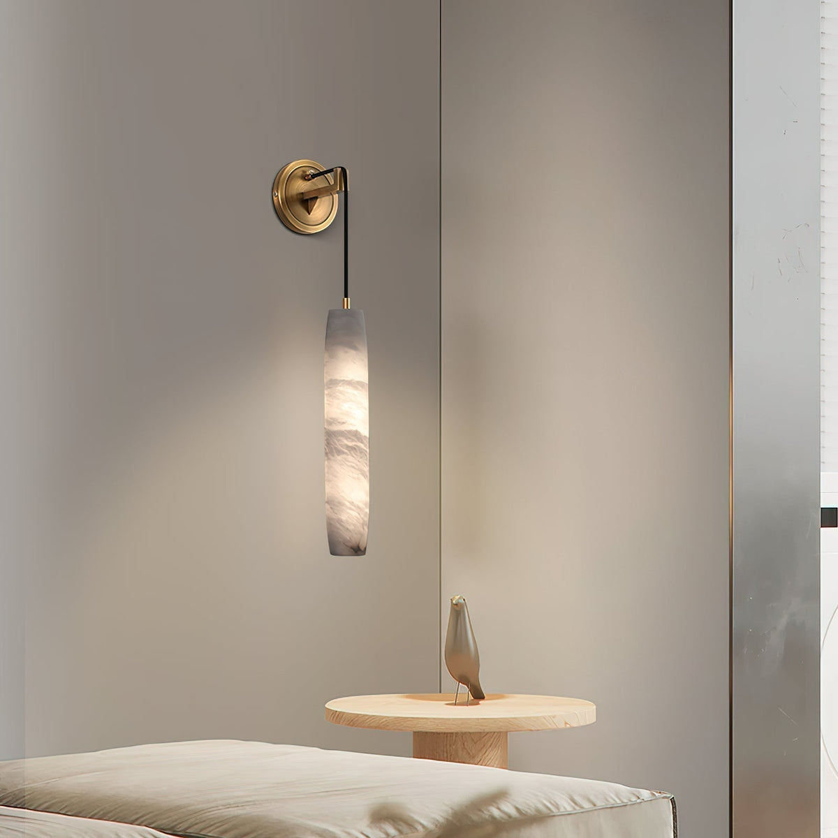 Wrenna Alabaster Flute Wall Lamp - D 7cm x H 38cm / ∅ 2.8″ x H 15″Brass＆White1 piececasivra