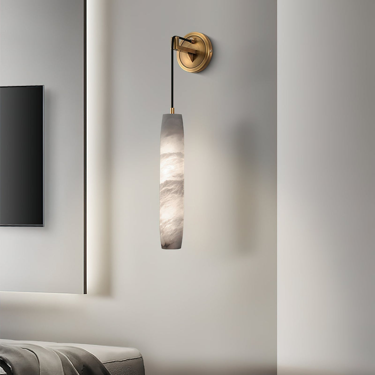 Wrenna Alabaster Flute Wall Lamp - D 7cm x H 38cm / ∅ 2.8″ x H 15″Brass＆White1 piececasivra