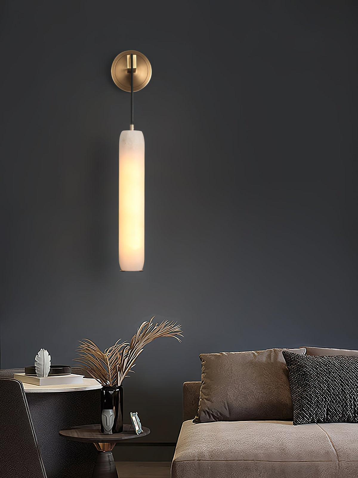 Wrenna Alabaster Flute Wall Lamp - D 7cm x H 38cm / ∅ 2.8″ x H 15″Brass＆White1 piececasivra