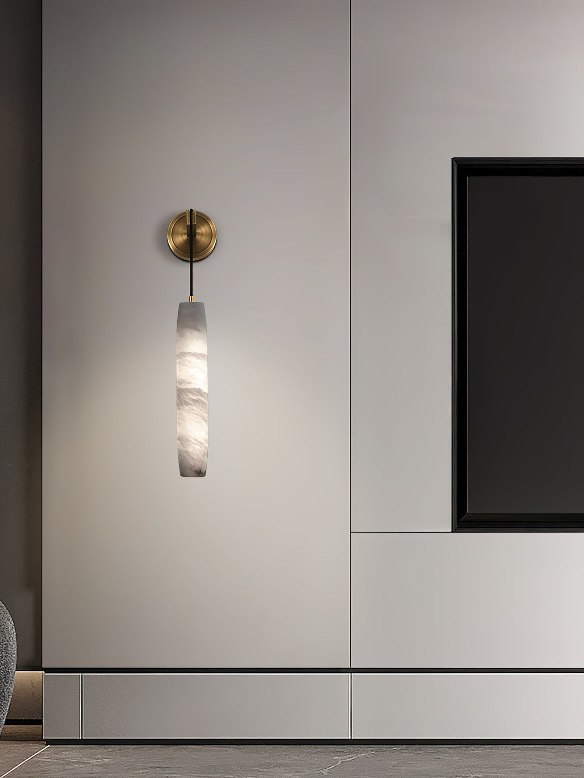 Wrenna Alabaster Flute Wall Lamp - D 7cm x H 38cm / ∅ 2.8″ x H 15″Brass＆White1 piececasivra