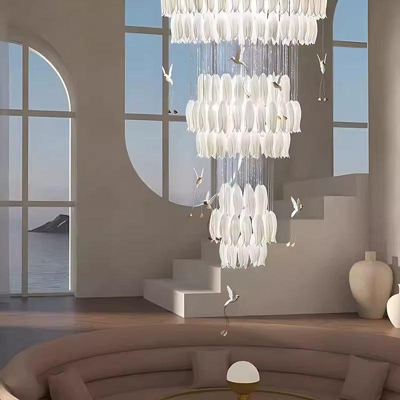 Yina White Ceramic Tulip Chandelier For Staircase-Chandeliers-casivra-casivra
