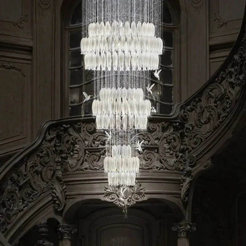Yina White Ceramic Tulip Chandelier For Staircase-Chandeliers-casivra-casivra