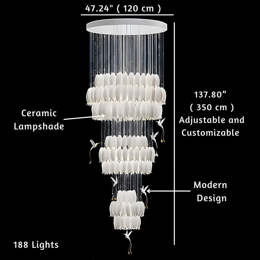 Yina White Ceramic Tulip Chandelier For Staircase-Chandeliers-casivra-casivra