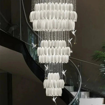 Yina White Ceramic Tulip Chandelier For Staircase-Chandeliers-casivra-casivra
