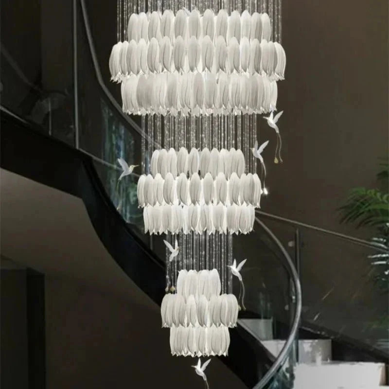 Yina White Ceramic Tulip Chandelier For Staircase-Chandeliers-casivra-casivra