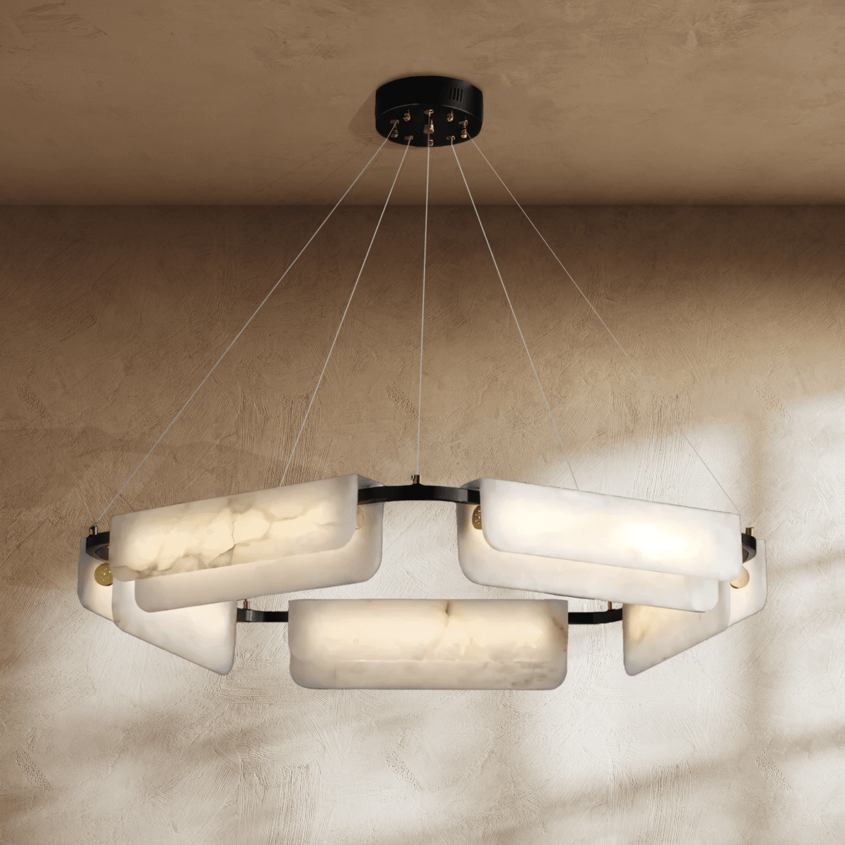 Zazu Alabaster Chandelier - D23.6"(60cm)Trichromatic (No Remote 3000K/4000K/6000K)casivra